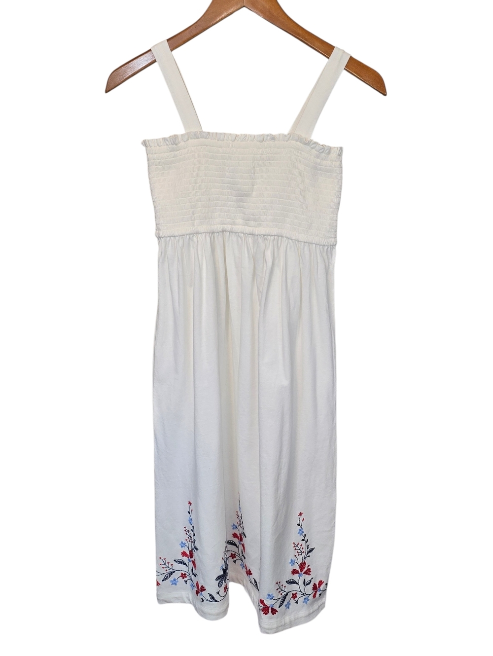 GAP Kids XL White Smocked Cotton Summer Dress Embroidered Floral Hem NWT Size XL